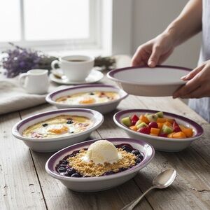 Elegant White and Purple Dinner Plates Set